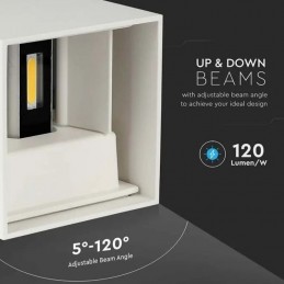 V-TAC Lampada LED da Muro Quadrata Doppio LED COB 11W Colore Bianco Satinato Fascio Luminoso Regolabile 4000K IP65