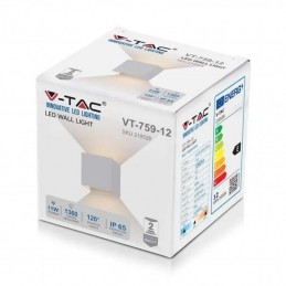 V-TAC Lampada LED da Muro Quadrata Doppio LED COB 11W Colore Bianco Satinato Fascio Luminoso Regolabile 4000K IP65