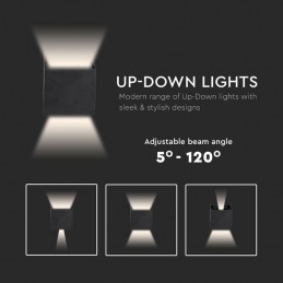 V-TAC Lampada LED da Muro Doppio LED COB 11W Nera Regolabile 4000K IP65