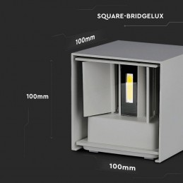 V-TAC Lampada LED da Muro Quadrata Doppio LED COB 11W Colore Grigio Satinato Fascio Luminoso Regolabile 3000K IP65