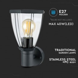 V-TAC Lampada LED da Giardino con Portalampada E27 (max 40W) in Acciaio Inossidabile Colore Nero IP44 Sku 8628