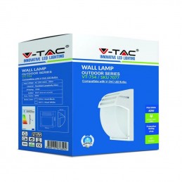 V-TAC Lampada LED da Muro con Portalampada E27 (Max 60W) Colore Bianco Vetro Satinato IP44