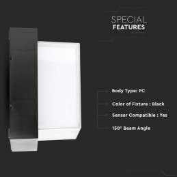 V-TAC Lampada LED da Muro Quadrata 12W 110LM/W Colore Nero 4000K IP65 Sku 218544