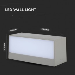 V-TAC Lampada LED da Muro Rettangolare 12W Doppio Fascio Luminoso Colore Grigio 6400K IP65 Sku 8244