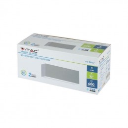 V-TAC Lampada LED da Muro Rettangolare 12W Doppio Fascio Luminoso Colore Grigio 6400K IP65 Sku 8244