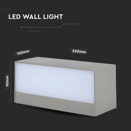V-TAC Lampada LED da Muro Rettangolare 12W Doppio Fascio Luminoso Colore Grigio 6400K IP65 Sku 218244