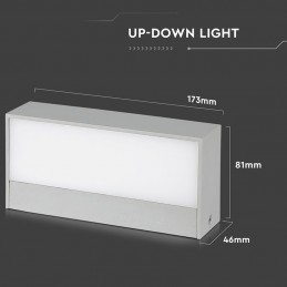 V-TAC Lampada LED da Muro Rettangolare 9W Doppio Fascio Luminoso Colore Grigio 3000K IP65 Sku 8239