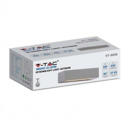 V-TAC Lampada LED da Muro Rettangolare 9W Doppio Fascio Luminoso Colore Grigio 6400K IP65 Sku 218241