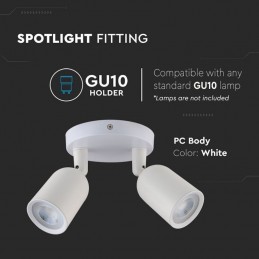V-TAC Portafaretto LED Doppio a Plafone 2*GU10 e GU5.3 (MR16) Orientabili Base Rotonda in Alluminio Colore Bianco Sku 7981