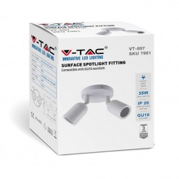 V-TAC Portafaretto LED Doppio a Plafone 2*GU10 e GU5.3 (MR16) Orientabili Base Rotonda in Alluminio Colore Bianco Sku 7981