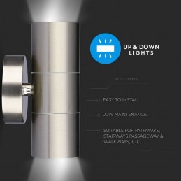 V-TAC Portafaretto LED Doppio da Muro Rotondo 2*GU10 e GU5.3 (MR16) Colore Grigio IP44 sku 7500