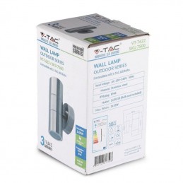 V-TAC Portafaretto LED Doppio da Muro Rotondo 2*GU10 e GU5.3 (MR16) Colore Grigio IP44 sku 7500