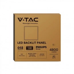 V-TAC Pannello LED 40W 120LM/W da Incasso con Driver Philips Esterno Incluso 600x600mm Bianco 6500K SKU 23823