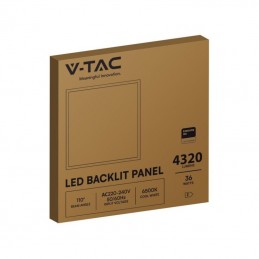 V-TAC PRO Pannello LED Retroilluminato Chip Samsung 36W 120LM/W, Installazione a Superfice 600*600mm con Driver integrato 4000K