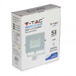 V-TAC PRO Faro LED Chip Samsung 30W con Sensore di Movimento e Crepuscolare e Interruttore Manuale di Bloccaggio Colore Bianco