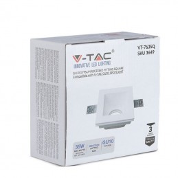 V-TAC Portafaretto LED da Incasso Quadrato GU10 e GU5.3 (MR16) Corpo in Gesso Bianco sku 3649