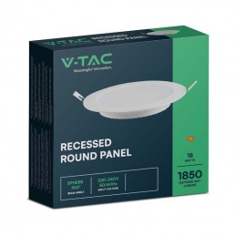 V-TAC Mini Pannello LED 18W Rotondo da Incasso Compatibile con Foro 200-205mm Colore Bianco 6500K