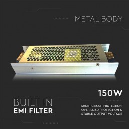 V-TAC Alimentatore Slim in Metallo 150W 24V 6.5A con 2 Uscite 200x62x31mm IP20 sku 3253