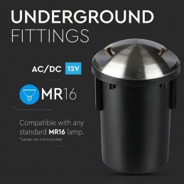 Portalampada da Interramento Calpestabile Rotondo MR16 (Max 20W) Colore Nero e Acciaio con 2 Fasci di Luce IP65 Sku 8568