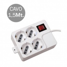 Multipresa 4 Posti 10/16A Bipasso/schukocon protezione sovratensionni einterruttori luminoso Sku 8748