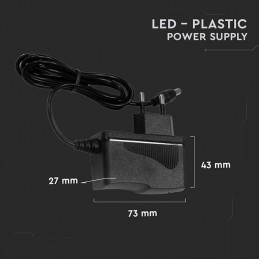 V-TAC Alimentatore in Plastica 18W 12V 1.5A Plug and Play con Jack 2.1 Colore Nero Cavo da 1.2m IP44