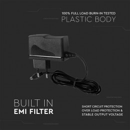 V-TAC Alimentatore in Plastica 18W 12V 1.5A Plug and Play con Jack 2.1 Colore Nero Cavo da 1.2m IP44