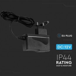 V-TAC Alimentatore in Plastica 18W 12V 1.5A Plug and Play con Jack 2.1 Colore Nero Cavo da 1.2m IP44