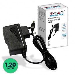 V-TAC Alimentatore in Plastica 18W 12V 1.5A Plug and Play con Jack 2.1 Colore Nero Cavo da 1.2m IP44