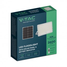 V-TAC Faro LED con Telecomando e Pannello Solare 30W Batteria sostituibile Cavo da 3m Colore Bianco 4000K Sku 7848