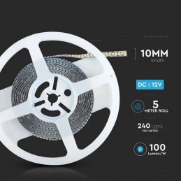 V-TAC Strip LED SMD2835 20W/m 5m 240 LED/m 2000Lm/m 12V 3000K IP20 10mm sku 212164
