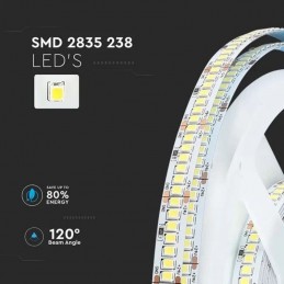 V-TAC Strip LED SMD2835 18W/m 5m 238 LED/m 135LM/W 24V 6500K IP20 10mm Sku 212601