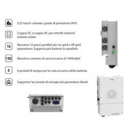 V-Tac Inverter Fotovoltaico 8kW Deye Monofase Ibrido con schermo LCD Touch a colori ip65