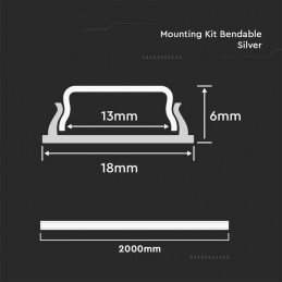 V-TAC Profilo in Alluminio Flessibile Colore Bianco per Strip LED Copertura Satinata 2000 x 18 x 6mm sku 2909