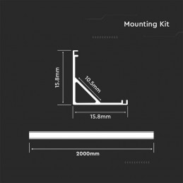V-TAC Profilo Angolare per Strip LED fino a 10.5mm, Alluminio Silver con Copertura Opaca 2000x15.8x15.8mm sku 10322