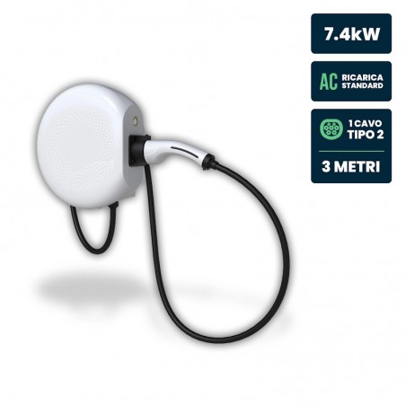 V-TAC Stazione di Ricarica 7.4kw Monofase 230V 32A per Veicoli Elettrici con Cavo 3m e 2 Card d'attivazione IP65 IK10 Sku 11868