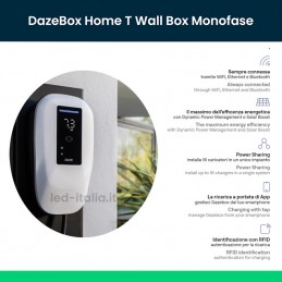 Daze Stazione di Ricarica Dazebox Home T 7.4kW Monofase 32A, IP55 IK10, WiFi e Bluetooth, Wall Box Bianco con Schermo, 3 Tesser