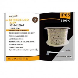 Strisce Led  Per Esterno 220v 8W Led 3535 120 Led Al Metro 8MM 6500K