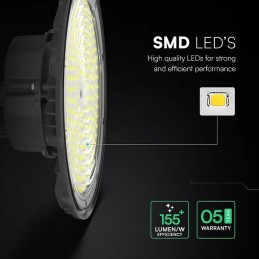 V-TAC Campana Industriale Led 150W 160LM/W UFO Nera 4000K IP65 23250Lm Sku 24077