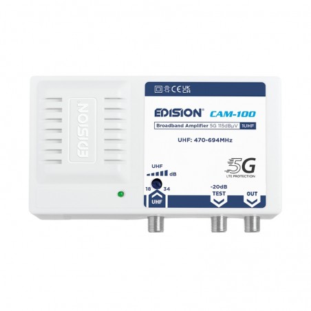 Amplificatore Edision 34DbuV BROADB CAM-100 5G 1 Ingresso UHF Potenza Uscita 115dBuV