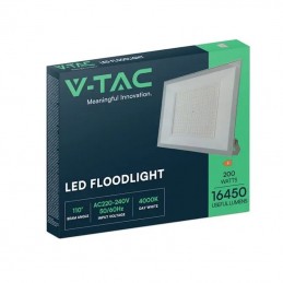 V-TAC Faro Led SMD 200W Slim E-Series con Driver Integrato Natura 4000K IP65 SKU 23975