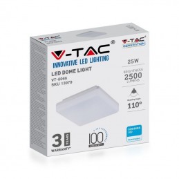 V-TAC PRO Plafoniera LED Chip Samsung Quadrata 25W 120LM/W Colore Bianco 6400K IP44