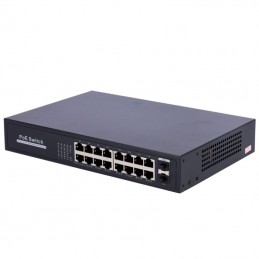 Switch PoE 16 porte RJ45 + 2 SFP Uplink - 16x 10/100/1000Mbps + 2x 10/100/1000Mbps - 16 PoE Ports 802.3af/at to 30W per port -
