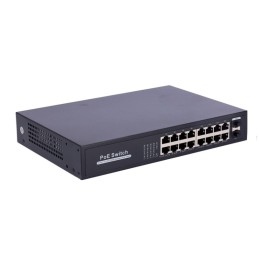 Switch PoE 16 porte RJ45 + 2 SFP Uplink - 16x 10/100/1000Mbps + 2x 10/100/1000Mbps - 16 PoE Ports 802.3af/at to 30W per port -