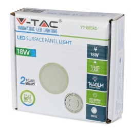 V-TAC Pannello LED 18W Montaggio a Plafone Rotondo 6000K Sku 4918