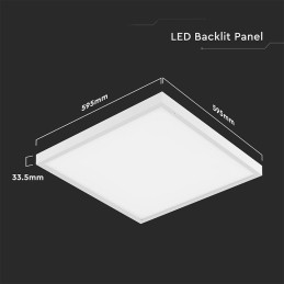 V-TAC Pannello Led 36W 120LM/W Installazione 2in1 da Incasso/Plafone, Driver Integrato, 600x600mm Colore Bianco 6500K Sku 23766