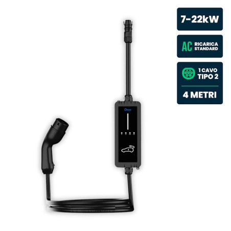 V-TAC Caricatore Auto Deye Monofase/Trifase (7-22kW) 32A WiFi/LoRa Cavo Tipo 2 4m IP66